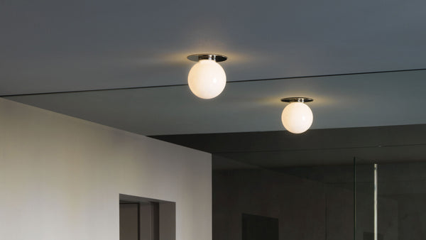 image||MEZZO CEILING MOUNTED SMALL ||satin brass with opal glass shade