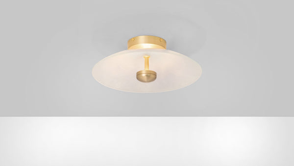 image||CIELO CEILING MOUNTED SMALL ||satin brass with fritted glass shade
