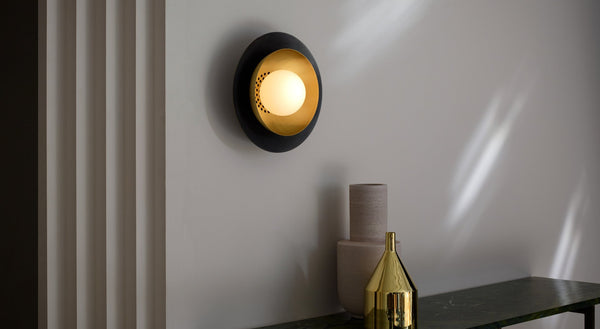 image||CARAPACE WALL ||bronze with satin brass and opal glass shade