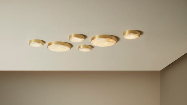 image||ANVERS CEILING MOUNTED MEDIUM ||satin brass with honed alabaster stone